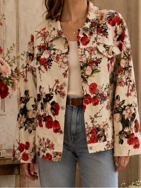Romantic Floral Denimcore Jacket oversized